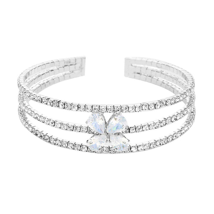 Silver Teardrop Flower Stone Accented Rhinestone Pave Cuff Bracelet, get ready with this flower stone rhinestone pave cuff bracelet to receive the best compliments on any special occasion. Awesome gift for birthdays, anniversaries, Valentine’s Day, or any special occasion.