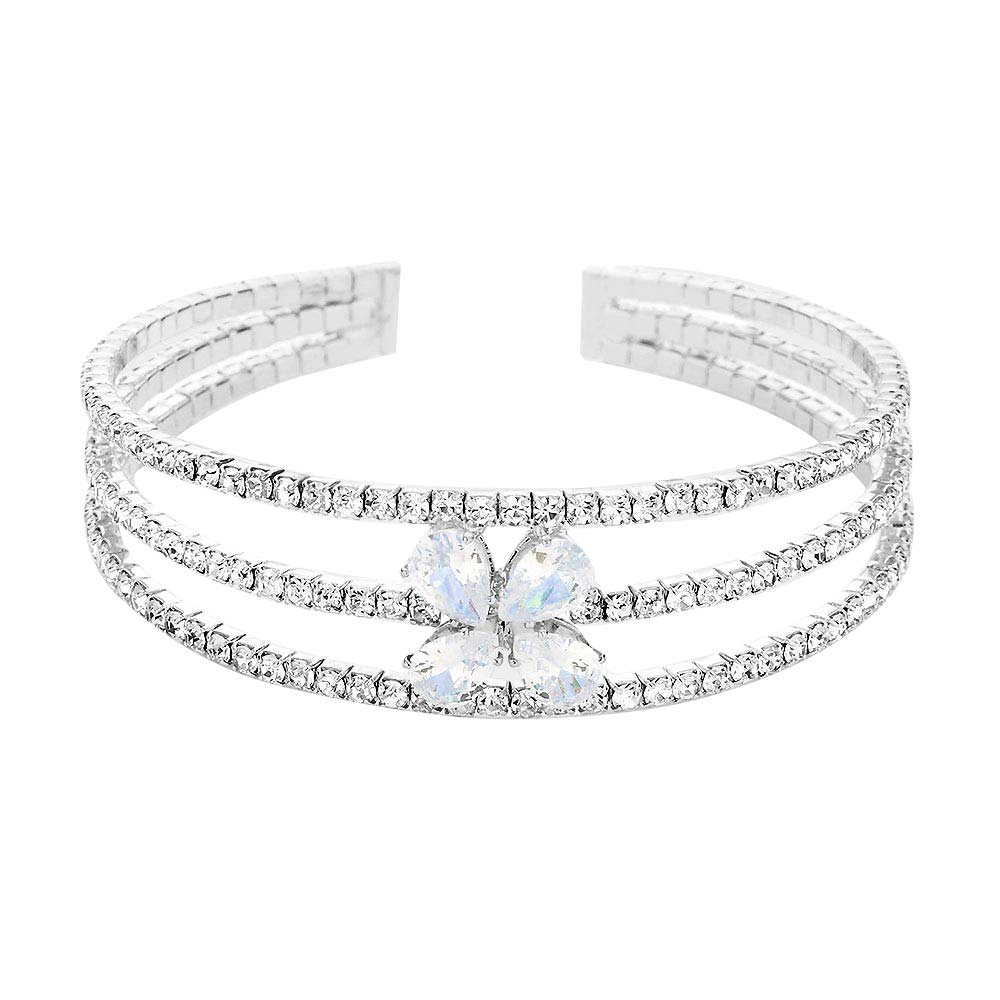 Silver Teardrop Flower Stone Accented Rhinestone Pave Cuff Bracelet, get ready with this flower stone rhinestone pave cuff bracelet to receive the best compliments on any special occasion. Awesome gift for birthdays, anniversaries, Valentine’s Day, or any special occasion.