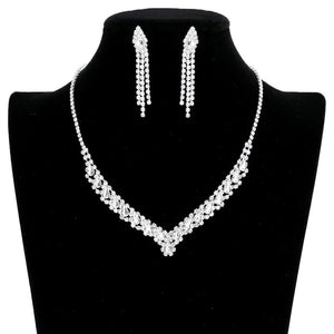 Silver Teardrop Stone Accented Collar Rhinestone Pave Necklace, These gorgeous Rhinestone pieces will show your class on any special occasion. The elegance of these rhinestones goes unmatched. Brings a gorgeous glow to your outfit to show off royalty on any special occasion. Perfect for adding just the right amount of glamour and sophistication to important occasions. These classy Rhinestone Jewelry Sets are perfect for parties, Weddings, and Evenings.