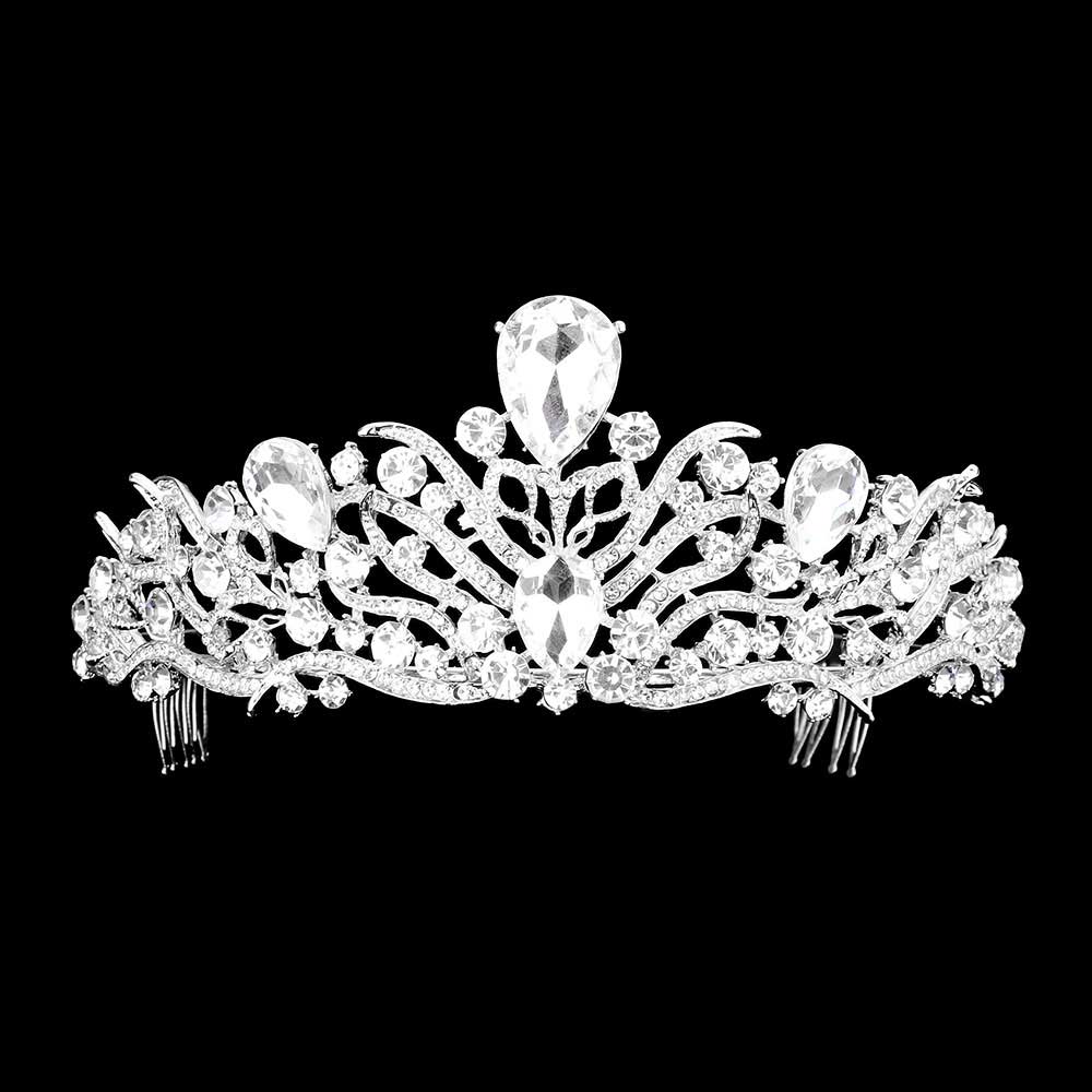 Silver Teardrop Stone Accented Princess Tiara, this princess tiara is a classic royal tiara made from gorgeous stone accented is the epitome of elegance. Exquisite design with beautiful color and brightness makes you more eye-catching in the crowd and will make you more charming and pretty without fail. 