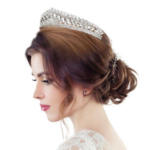 Silver Teardrop Stone Cluster Princess Tiara. Perfect for adding just the right amount of shimmer & shine, will add a touch of class, beauty and style to your special events, embellished glass Stone to keep your hair sparkling all day & all night long. Perfect Gift for every women.