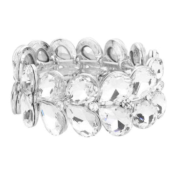 Silver Teardrop Stone Embellished Evening Bracelet, These gorgeous stone pieces will show your class in any special occasion. eye-catching sparkle, sophisticated look you have been craving for! Fabulous fashion and sleek style adds a pop of pretty color to your attire, coordinate with any ensemble from business casual to everyday wear. Awesome gift for birthday, Anniversary, Valentine‚Äôs Day or any special occasion.