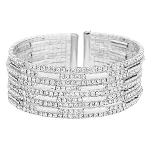 Silver Trendy Lead and Nickel Compliant Rhinestone Cuff Bracelet, Get ready with these Cuff Bracelet, put on a pop of color to complete your ensemble. Perfect for adding just the right amount of shimmer & shine and a touch of class to special events. Perfect Birthday Gift, Anniversary Gift, Mother's Day Gift, Graduation Gift.