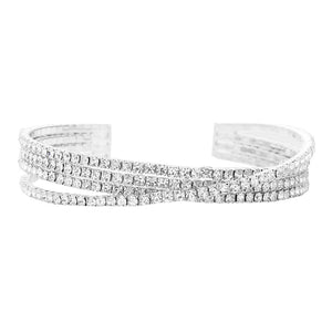 Silver Trendy Fashionable Rhinestone Crisscross Cuff Bracelet, Get ready with these Cuff Bracelet, put on a pop of color to complete your ensemble. Perfect for adding just the right amount of shimmer & shine and a touch of class to special events. Perfect Birthday Gift, Anniversary Gift, Mother's Day Gift, Graduation Gift.