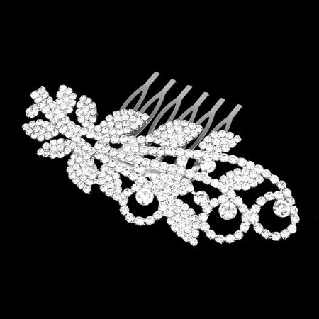 Silver Trendy Rhinestone Sprout Hair Comb. Perfect for adding just the right amount of shimmer & shine, will add a touch of class, beauty and style to your wedding, prom, special events, trendy rhinestone sprout hair comb will keep your hair sparkling all day & all night long. The elegant design will enhance your beauty, attracting everyone's attention and transforming you into a bright star to wear with this sprout hair comb.
