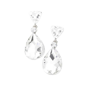 Silver Triangle Round Teardrop Stone Link Dangle Evening Earrings, get into the groove with our gorgeous earrings, add a pop of color to your ensemble, just the right amount of shimmer & shine, touch of class, beauty and style to any special events. Birthday Gift, Anniversary Gift, Mother's Day Gift, Graduation Gift.