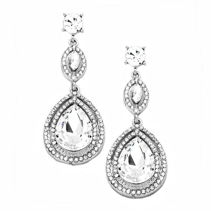 Silver Victorian Teardrop Halo Crystal Evening Earrings, Classic, Elegant Vi Victorian Teardrop Crystal Rhinestone Evening Earrings, Special Occasion, ideal for parties, events, and holidays, pair these stud earrings with any ensemble for a polished look. Adds a sophisticated & stylish glow to any outfit.