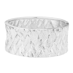 Silver Weave Texture Metal Hinged Bangle Bracelet. Look as regal on the outside as you feel on the inside, create that mesmerizing look you have been craving for!  Can go from the office to after-hours with ease, adds a sophisticated glow to any outfit. Sparkling round glass material, stylish bangle bracelet that is easy to put on, take off and comfortable to wear. Perfect gift for your loved one.