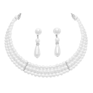Silver White 3Row Pearl Necklace, Get ready with these pearl necklace, put on a pop of shine to complete your ensemble. Perfect for adding just the right amount of shimmer and a touch of class to special events. These classy necklaces are perfect for Party, Wedding and Evening. Awesome gift for birthday, Anniversary, Valentine’s Day or any special occasion.