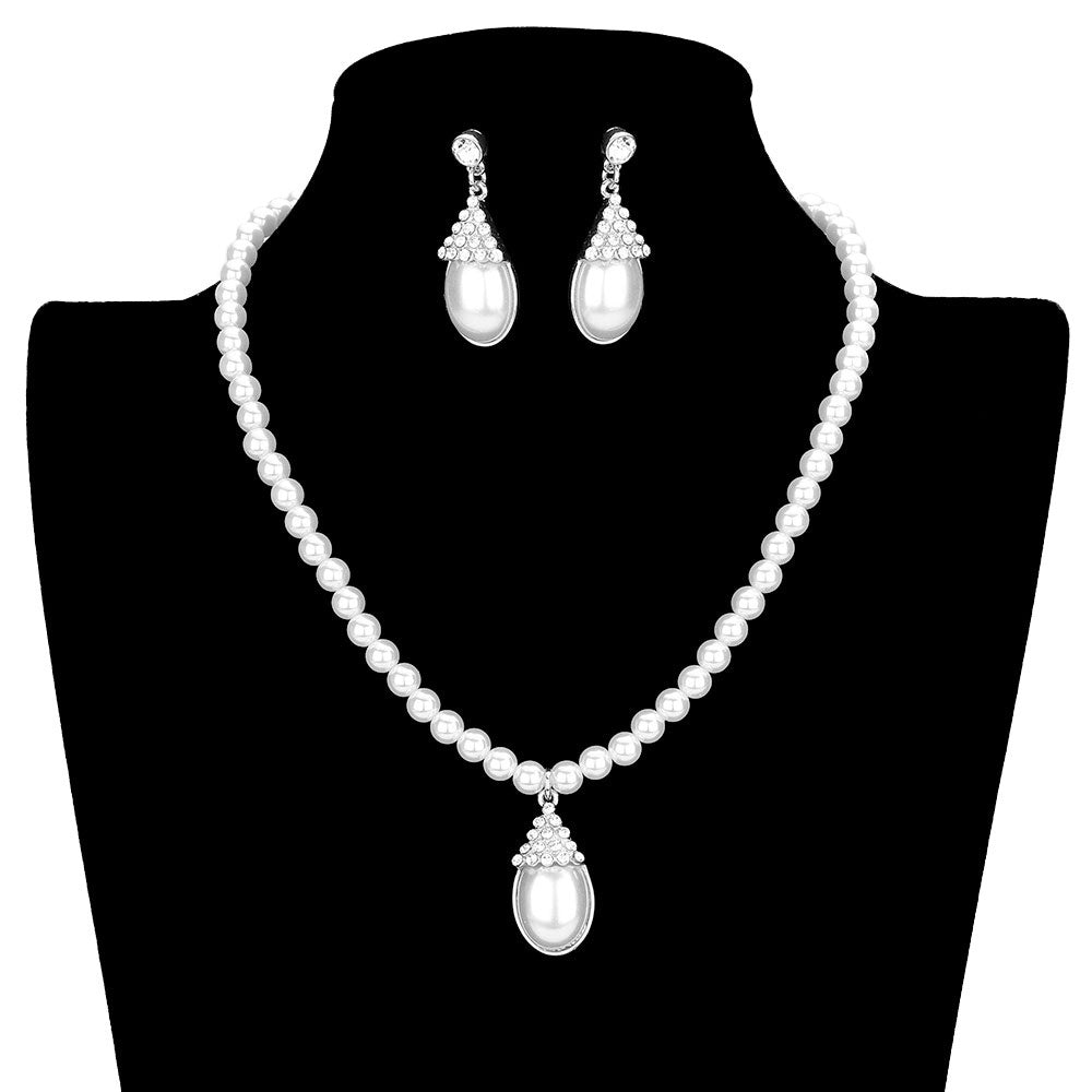 Silver White Crystal Pave Teardrop Pearl Pendant Necklace, Wear a pop of shine to complete your ensemble with a classy style. The perfect accessory for adding just the right amount of shimmer and a touch of class to special events. The elegance of these pearls goes unmatched, great for wearing at a party or any occasion! These classy necklaces are perfect for parties, weddings, evenings, and even everyday wear.