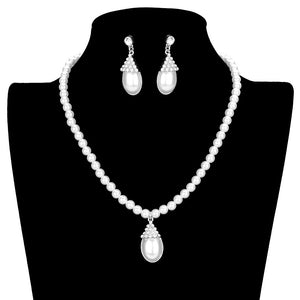 Silver White Crystal Pave Teardrop Pearl Pendant Necklace, Wear a pop of shine to complete your ensemble with a classy style. The perfect accessory for adding just the right amount of shimmer and a touch of class to special events. The elegance of these pearls goes unmatched, great for wearing at a party or any occasion! These classy necklaces are perfect for parties, weddings, evenings, and even everyday wear.