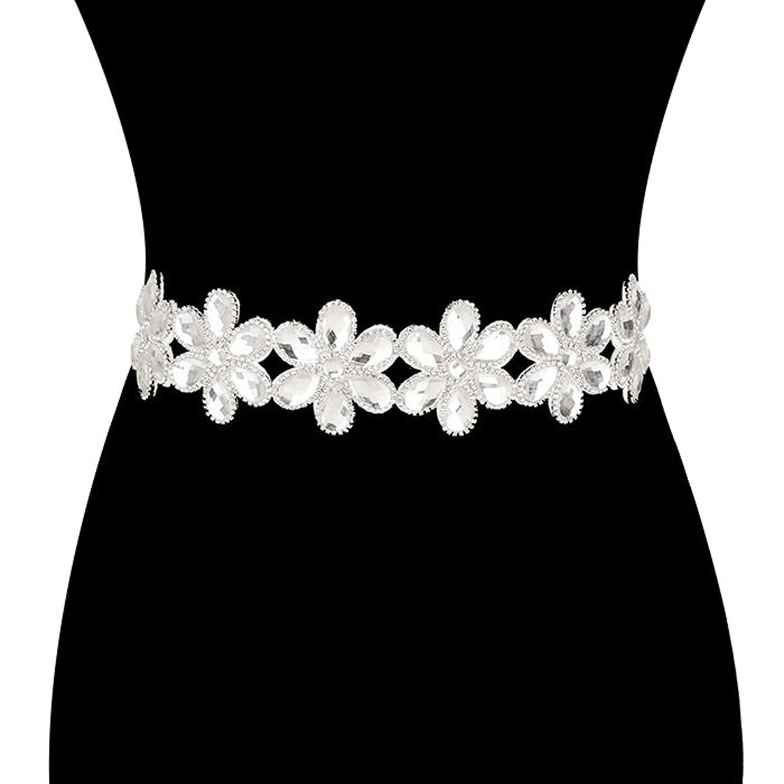 Silver White Glass Stone Flower Sash Ribbon Bridal Wedding Belt Headband, this sparkling Embellished Wedding Belt is exceptionally elegant, adding an exquisite detail to your wedding dress or tie it on your hair for a glamorous to any outfit. Beautiful self tie headband elevating your hairstyle on your super special day. Placed delicately on white organza ribbon, long enough to fit comfortably around your waist.