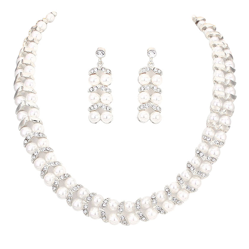 Silver White Pearl Crystal Collar Necklace.  These gorgeous Crystal pieces will show your class in any special occasion. The elegance of these Collar necklace goes unmatched, great for wearing at a party! Perfect for adding just the right amount of shimmer & shine and a touch of class to special events. Perfect jewelry to enhance your look. Awesome gift for birthday, Anniversary, Valentine’s Day or any special occasion.