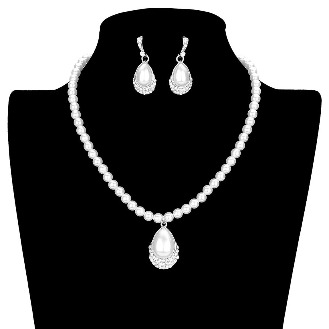 Silver White Teardrop Pendant Pearl Strand Necklace. These pearl-themed necklace earrings sets are Elegant. The beautifully crafted design adds a glow to your gorgeous outfit, a necklace that will create your glamorous look. Suitable for wear Party, Wedding, Engagement, Anniversary, Date Night, or any special events. Perfect Birthday, Anniversary, Mother's Day & Graduation Gift, Prom Jewelry, Just Because Gift, Thank you, Gift.
