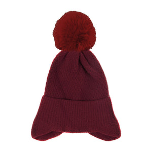 Soft Burgundy Earflap Knit Pom Pom Beanie Hat Cold Weather Hat Ear Warmer, warm & cozy, this earflap winter hat adds a nice touch to your wardrobe on windy chilly days. Classic, trendy & chic easy to match your ensemble. Perfect Gift Birthday, Christmas, Holiday, Stocking Stuffers, Anniversary, Valentine’s Day, Loved One