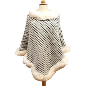 All-Around White Faux Fur Trim Poncho Soft Faux Fur Collar Ruana Cape Shawl, ensure your upper body stays perfectly toasty when the temperatures drop, the perfect accessory. Throw it on over so many pieces elevating any casual outfit! Perfect Gift Birthday, Anniversary, Christmas, Holiday, Valentine's Day, Special Occasion