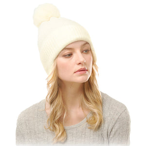 Soft Solid Earflap Knit Pom Pom Beanie Hat