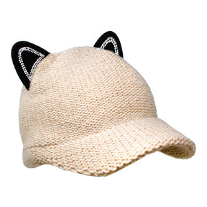 Cozy Solid Beige Cat Ear Slouchy Newsboy Cap Solid Beige Cat Ear Slouchy Cap Winter Hat, reach for this toasty hat to keep you incredibly warm when running out the door. Accessorize with this cat ear hat, it's the autumnal touch finish your outfit in style. Perfect Gift Birthday, Christmas, Night Out, Cold Weather, Valentine's Day