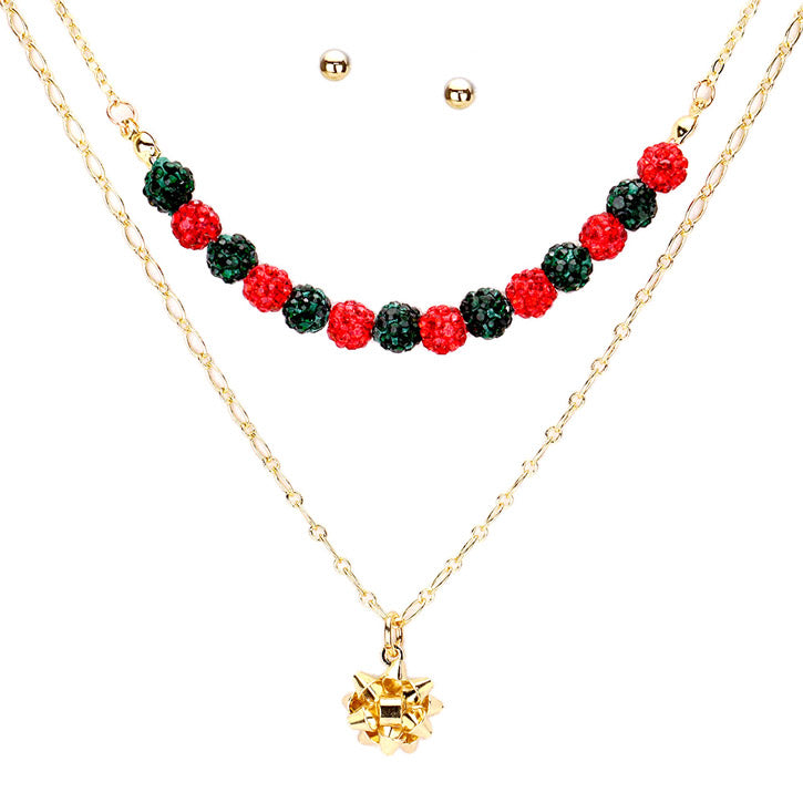 Red Green Shamballa Ball Christmas Gift Bow Necklace Cute Christmas Bow Necklace, perfect for the festive season, embrace the Christmas spirit with these dainty enamel charm necklace, share the joy of the season, it's bound to cause a smile or two. Perfect Gift December Birthdays, Christmas, Stocking Stuffers, Secret Santa, BFF