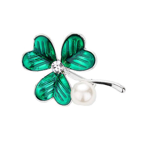 Silver St Patrick's Day Clover Pearl Pin Brooch Green Clover Brooch Pin, perfect to accent your love for the Irish. The luck of the Irish will be with this year, these cute shamrock are the perfect accessory to finish off any festive look. Show your Irish pride, spread some Paddy magic, good luck, good cheer, Irish magic