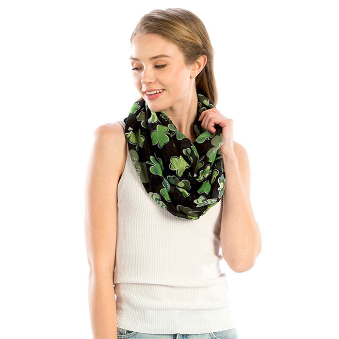 St. Patrick's Day Green Clover Pattern Infinity Scarf Green Clover Wrap, perfect to accent your love for the Irish. The luck of the Irish will be with this year, these cute shamrock are the perfect accessory to finish off any festive look. Show your Irish pride, spread some Paddy magic, good luck, good cheer, Irish magic