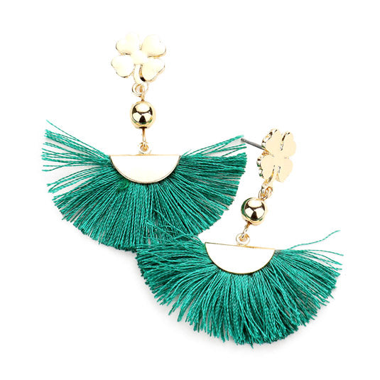 Green Tassel Earrings St. Patrick's Day Metal Clover Fan Tassel Earrings Clover Earrings, perfect to accent your love for the Irish. The luck of the Irish will be with this year, these cute shamrock are the perfect accessory to finish off any festive look. Show your Irish pride, spread some Paddy magic, good luck, good cheer, Irish magic