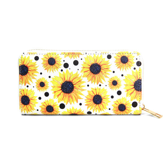 Yellow Vibrant Floral Wallet, Yellow Sunflower Wallet, Sunflower PVC Wallet, Fashion Handbag Zipper Wallet, Zipper Coin Pocket, Zipper Closure Wallet, Sunflower Print Wallet, Perfect Birthday Gift, Valentine's Day Gift, Anniversary Gift, Love You Gift, Mother's Day Gift, Thank you Gift, Spring Wallet, Summer Wallet