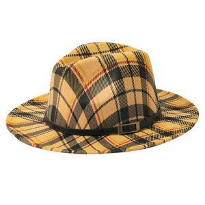 Tan Belt Band Accented Plaid Check Patterned Fedora Hat. This Fedora hat that is made of premium material is super durable, breathable and lightweight. The classic accessories with their vintage styles for winter / fall day and night. Comfortable, and ideal for travelers who are spending time in the outdoors. Easy to match different clothes. Such as T-shirt, jeans, trousers, skirts and any fashion casual outfits.