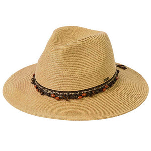 Tan C.C Scatter Natural Wooden Beaded Trim Panama Hat, Keep your styles on even when you are relaxing at the pool or playing at the beach. Large, comfortable, and perfect for keeping the sun off of your face, neck, and shoulders. Perfect gifts for Christmas, holidays, Valentine's Day, or any meaningful occasion.