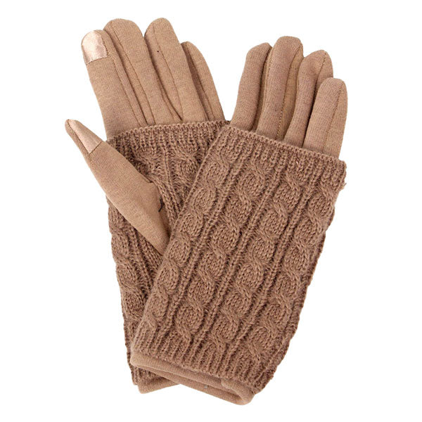 Tan Cable Knit Winter One Size Smart 3 In 1 Gloves. Before running out the door into the cool air, you’ll want to reach for these toasty gloves to keep your hands incredibly warm. Accessorize the fun way with these gloves, it's the autumnal touch you need to finish your outfit in style. Awesome winter gift accessory!