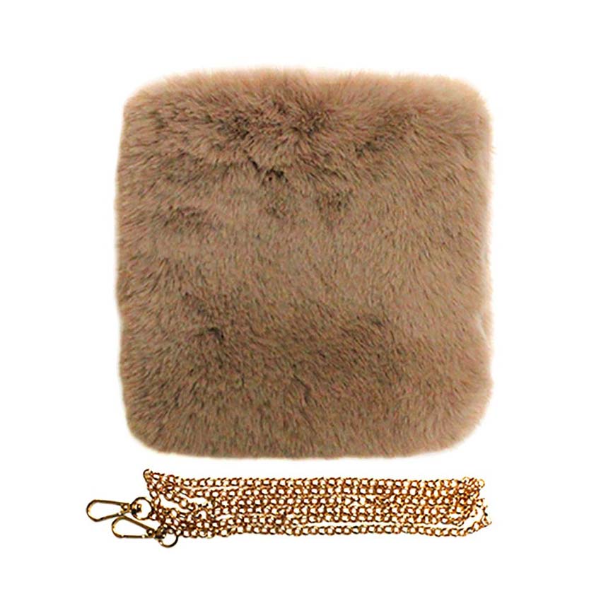 Tan Faux Fur Square Crossbody Bag, amps up your beauty with any outfit and makes your confidence high. Take it before going out with all of your handy items in it. It's cute and very much comfortable. Lightweight and easy to carry. Simple yet awesome and comes with a strap for easy carrying. This eye-catchy bag is the perfect accessory for carrying makeup, money, credit cards, keys or coins, etc. handy items. Put it in your bag and find it quickly with its bright colors. 