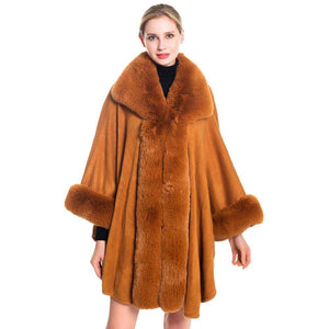 Tan Faux Fur Trim Poncho, is the perfect accessory for this winter. The cute color variation and stylish look enrich your glamour at any place. It is the best companion which keeps you warm and toasty in the cold weather and outings. You can throw it on over so many pieces elevating any casual outfit! Perfect Gift for Wife, Mom, Birthday, Holiday, Christmas, Anniversary, Fun Night Out. Stay luxurious and trendy with this beautiful poncho.