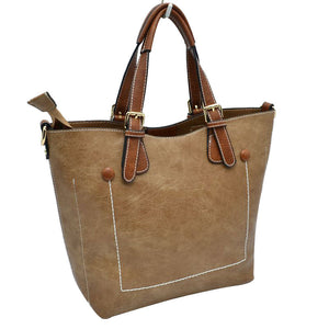 Tan Genuine Leather Tote Shoulder Handbags For Women. Ideal for everyday occasions such as work, school, shopping, etc. Made of high quality leather material that's light weight and comfortable to carry. Spacious main compartment with magnetic snap closure to safely store a variety of personal items such as wallet, tablet, phone, books, and other essentials. One interior open pocket for small accessories within hand's reach.