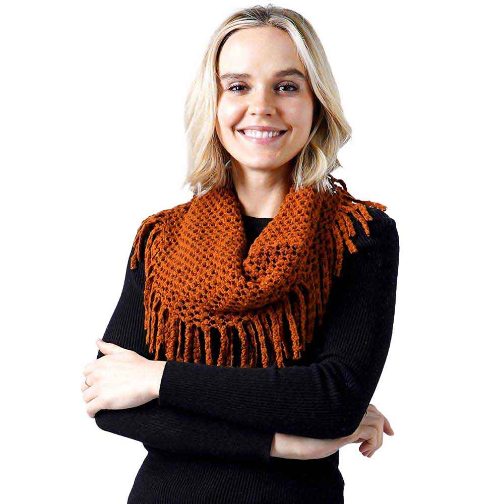 Tan Mini Tube Fringe Scarf, This comfortable scarf features a mini tube look available in a variety of bold colors. Full and versatile, this cute scarf is the perfect and cozy accessory to keep you warm and stylish. on trend & fabulous, a luxe addition to any cold-weather ensemble. You will always look chic and elegant wearing this feminine pieces. Great for everyday use in the chilly winter to ward against coldness. Awesome winter gift accessory!