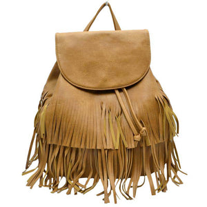 Tan Stylish Vegan Leather Fringe Backpack, is a high-quality vegan leather fringe backpack that enriches your fashion and represent your trendy choice. Wherever you go for travelling, tour, day out, picnic etc, it's the best accessory for carrying all necessary stuff in one place conveniently to be hands-free. It's highly durable, large size and nicely designed with fringe that drags out the real beauty. One will be able to carry through the whole day that a student needs the most.