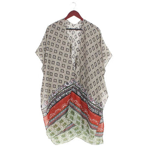 Taupe Attractive Abstract Patterned Cover Up Kimono Poncho, this timeless abstract patterned kimono Poncho is soft, lightweight, and breathable fabric, close to the skin, and comfortable to wear. Suitable for dates, casual, and other occasions in spring, summer, autumn, or early winter. Perfect gift for any occasion. 