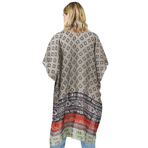Taupe Attractive Abstract Patterned Cover Up Kimono Poncho, this timeless abstract patterned kimono Poncho is soft, lightweight, and breathable fabric, close to the skin, and comfortable to wear. Suitable for dates, casual, and other occasions in spring, summer, autumn, or early winter. Perfect gift for any occasion. 