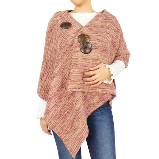 Taupe Coconut Button Accented Knit Patterned Shawl Cape Poncho Outwear Ruana, the perfect accessory, luxurious, trendy, super soft chic capelet, keeps you warm & toasty. You can throw it on over so many pieces elevating any casual outfit! Perfect Gift Birthday, Holiday, Christmas, Anniversary, Wife, Mom, Special Occasion