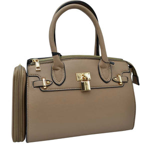 Taupe  Elegant 2 In 1 Women's Medium Top Handle Satchel Totes Handbag with Wallet, 2 in 1 satchel handbag with matching wallet, is perfect to accompany you to work or go shopping. With this top handle, you can wear the bag elegantly on the shoulder. The large main compartment gives a lot of storage space, so you can place all purchases but also valuables and documents in it. The fashionable pattern of the shoulder bag also go well with chic business looks as well as casual everyday styling. 