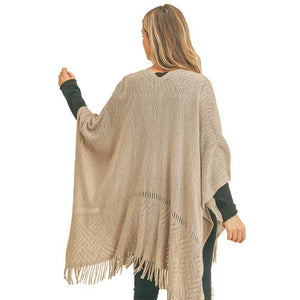 Taupe Herringbone Knit Fringe Ruana, With this lovely ruana shawl, you can draw attention to the contrast of different outfits. Herringbone Pattern With Fringe Design that Gives it a unique decorative and modern look. Match well with jeans and T-shirts or vest, A fashionable eye catcher, will quickly become one of your favorite accessories, warm and goes with all your winter outfits.