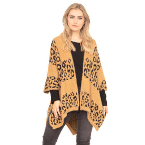 Taupe Leopard Printed Animal Pattern Design Soft Poncho Outwear Shawl Cape Vest, the perfect accessory, luxurious, trendy, super soft chic capelet, keeps you warm & toasty. You can throw it on over so many pieces elevating any casual outfit! Perfect Gift Birthday, Holiday, Christmas, Anniversary, Wife, Mom, Special Occasion
