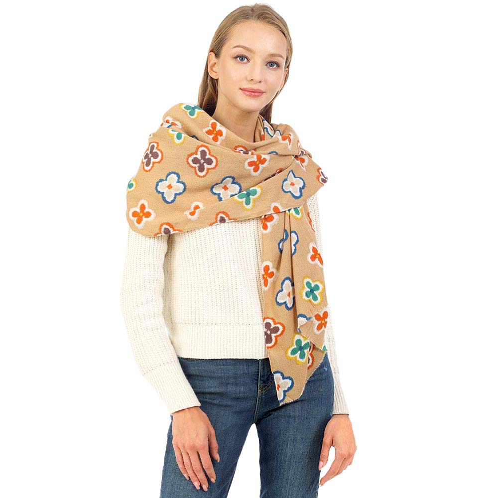 Taupe Multi Colored Quatrefoil Printed Oblong Scarf, beautifully quatrefoil printed design makes your beauty more enriched while wearing this oblong scarf. Great to wear daily in the cold winter to protect you against the cold weather & chill. It amplifies the glamour with a polyester material that feels amazing and snuggled up against your cheeks. This scarf is a versatile choice that can be worn in many ways. 