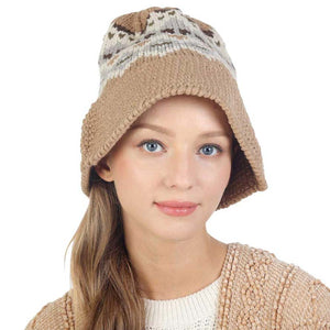 Taupe Nordic Pattern Knitted Bucket Hat, is a beautifully designed Nordic pattern that enriches your attire and amps up your outlook in an attractive way. Have fun and look Stylish anywhere outdoors. Great for covering up when you are having a bad hair day. Perfect for protecting you from the sun, rain, wind, snow, beach, pool, camping, or any outdoor activities. Accent your confidence and beauty with this beautiful bucket hat.