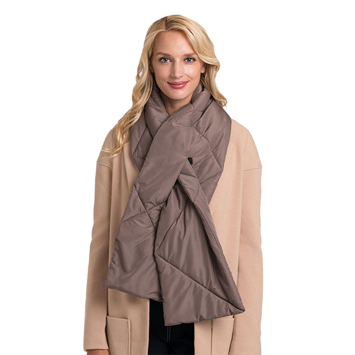 Taupe Padding Oblong Pull Through Scarf, delicate, warm, on trend & fabulous, a luxe addition to any cold-weather ensemble. Great for daily wear in the cold winter to protect you against chill, classic infinity-style scarf & amps up the glamour with plush material that feels amazing snuggled up against your cheeks.