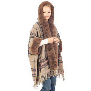 Taupe Plaid Pattern With Solid Faux Fur Trim Edge, is the perfect representation of beauty and comfortability for this winter. It will surely make you stand out with its beautiful color variation. It goes with every winter outfit and gives you a unique yet beautiful outlook everywhere. It ensures your upper body keeps perfectly toasty when the temperatures drop. You can throw it on over so many pieces elevating any casual outfit!