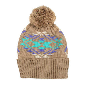Taupe Pom Pom Western Pattern Beanie Hat, Take your winter outfit to the next level and have wonderful western pattern beanie with pom poms, Comfortable beanie keep your head and ear warm during the winter. These are perfect to go skiing, snowboarding, sledding, running, camping, traveling, ice skating and more. Awesome winter gift accessory!  