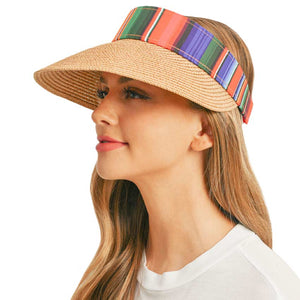 Taupe Serape Straw Visor Sun Hat, whether you’re basking under the summer sun at the beach, lounging by the pool, or kicking back with friends at the lake, a great hat can keep you cool and comfortable even when the sun is high in the sky.  Large, comfortable, and perfect for keeping the sun off your face, neck, and shoulders, ideal for travelers on vacation or just spending some time in the great outdoors.