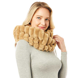 Taupe Soft Faux Fur Infinity Scarf, plushy addition to any cold-weather ensemble, adds a modern touch to the cozy style with a Infinity design. Use in the cold or just to jazz up your look. Great for daily wear in the cold winter to protect you against chill, classic infinity-style scarf & amps up the glamour with plush material that feels amazing snuggled up against your cheeks. This elegant premium quality scarf is a great addition to your collection of fashion accessories. Awesome winter gift accessory!