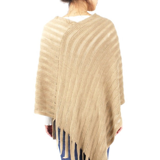 Taupe Stripe Texture Fringe Detailed Knit Shawl Cape Poncho Outwear Cover Up, the perfect accessory, luxurious, trendy, super soft chic capelet, keeps you warm & toasty. You can throw it on over so many pieces elevating any casual outfit! Perfect Gift Birthday, Holiday, Christmas, Anniversary, Wife, Mom, Special Occasion