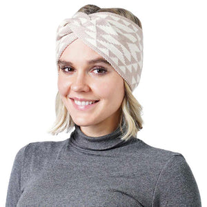 Taupe Western Pattern Knit Headband. Whether you're having a bad hair day, want to wear a pony tail, or have gorgeous cascading curls. This head warmer tops off your style with the perfect touch, knotted headband creates a cozy, trendy look, both comfy and fashionable with a pop of color. Perfect for ice-skating, skiing, camping, or any cold activities. This Head Warmer makes a perfect gift for your loved ones!